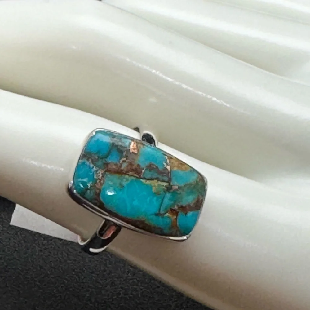 NEW Blue Copper Turquoise and Sterling Silver Ring - Picture 2 of 4